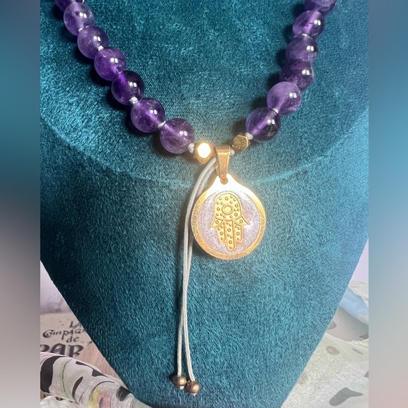 Amethyst Beaded Hamsa Mala - Picture 2 of 5
